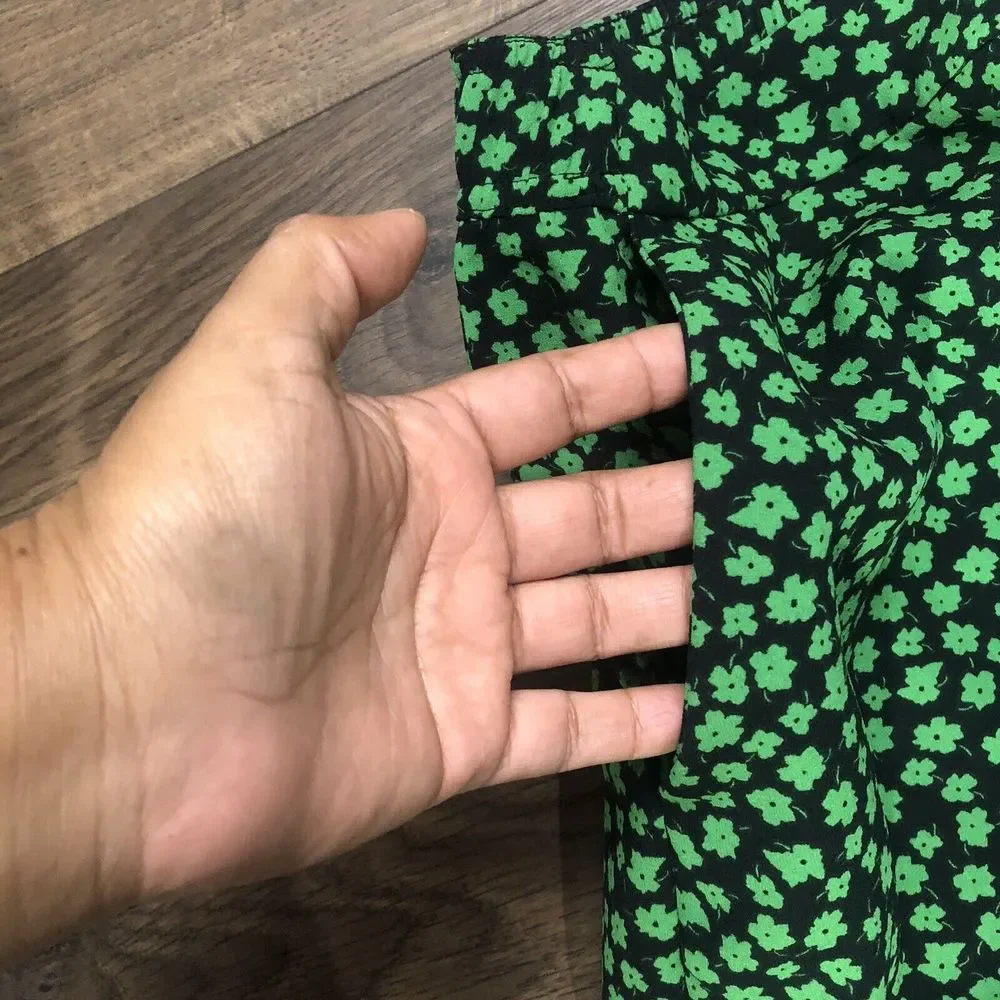 H&M Women Pants Casual leg cropped Green & Black Flo cord trousers - Picture 10 of 12